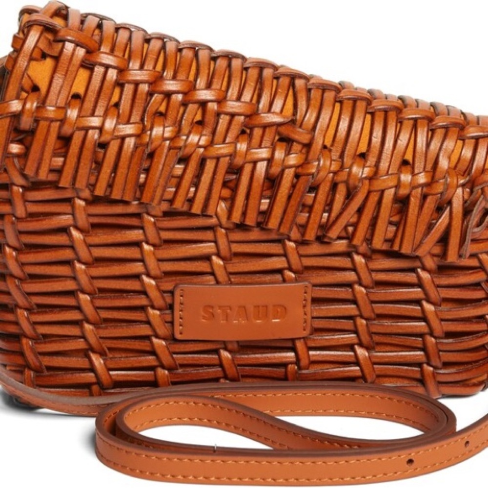 STAUD Brown Woven Crossbody Bag